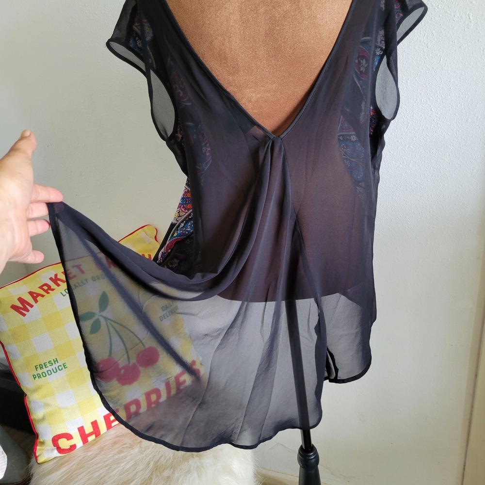Nicole by Nicole Miller Womens Paisley High Low Blouse Black Shear Back Large‎ - Picture 4 of 9
